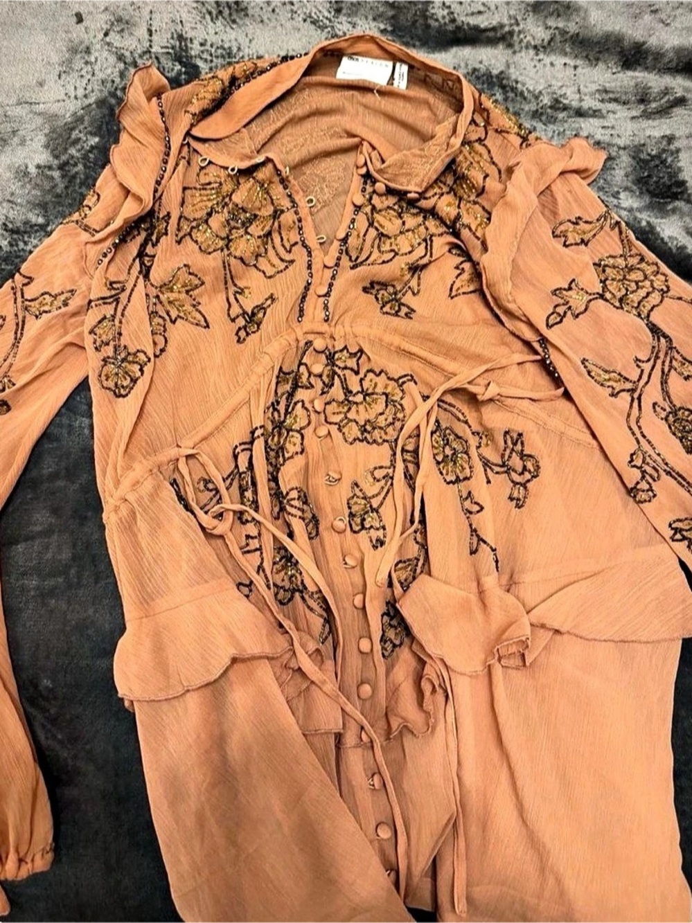 ASOS DESIGN Floral Ruffle Blouse in Orange Like New